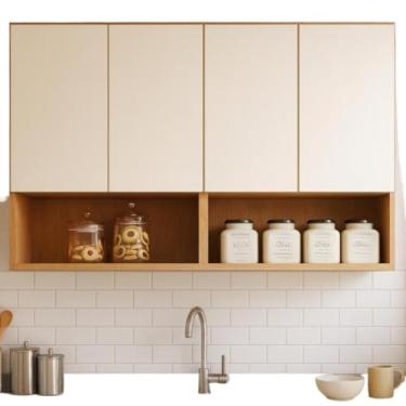 Imagem de Armario Multiuso Suspenso de 4 Portas em e Estrutura em para Cozinha ou Lavanderia Armario Aereo Escritorio(Nature Off)