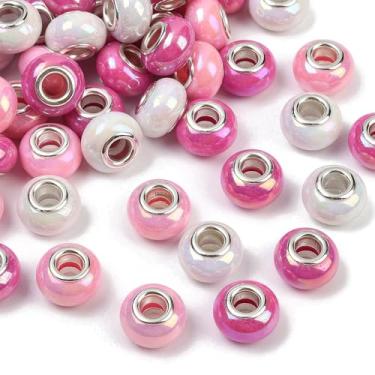 Imagem de 100 peças Rondelle contas europeias opacas de resina de cores mistas com furos grandes para caneta com contas ornamento de chaveiro pulseira faça você mesmo correntes de cobra colar de joias 13,5 x