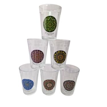 Imagem de Kit 6 Copos Vidro Americano Mandala Presente Decoração