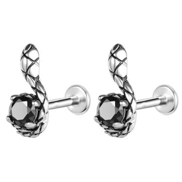 Imagem de Niaspi G23 Brincos de cartilagem de titânio preto CZ cobra com rosca interna para tragus helix labret labret brincos para mulheres e homens