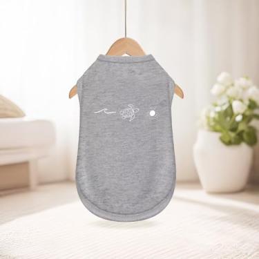 Imagem de Camiseta regata sem mangas para cães: roupas finas para animais de estimação com material premium estampa tartaruga e sol cinza P