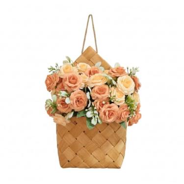 Imagem de HJXXJ Cesta de flores vintage para pendurar na parede – Conjunto de buquê artificial de dália simulada, incluindo flores de seda realistas e vasos de flores, adequado para varandas, salas de estar