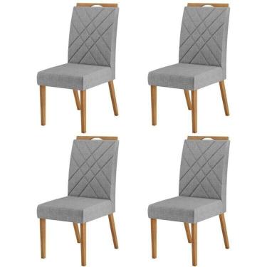 Imagem de Kit 4 Cadeiras de Linho para Sala de Jantar Wood Belgica Mel/Cinza