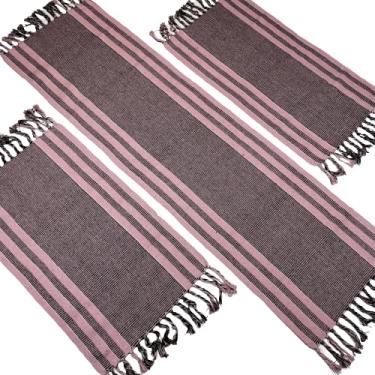 Imagem de Jogo de Passadeira 3 Peças de Tear (Faixa Larga Rosa Bebê com Preto)