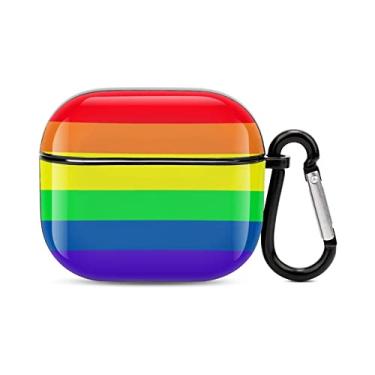 Imagem de YouTary Capa compatível com Airpods 3 2021 com chaveiro, estampa de bandeira do arco-íris LGBT do orgulho gay, capa de fone de ouvido unissex para Apple AirPod, proteção à prova de choque,