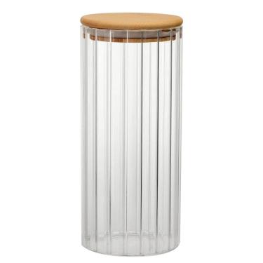 Imagem de Pote Hermético de Vidro Borossilicato Canelado com Tampa de Bambu 1L - Dynasty