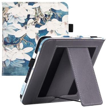 Imagem de BOZHUORUI Capa para 17.8 cm Kobo Libra Color 2024 | com hibernar/despertar automático | Suporte dobrável integrado e alça de mão | Capa de couro PU leve compatível com Kobo Libra 2 / H2O (Magnólia)