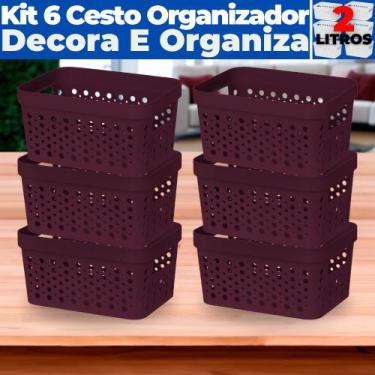 Imagem de Kit 6 Cestos Organizador s/ Tampa Trama Rattan 2L Usual - Usual Utilid