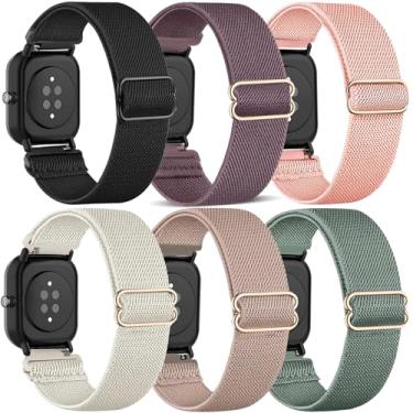 Imagem de TUCOMO Pacote com 6 pulseiras de relógio de nylon elástico compatíveis com Amazfit GTS/GTS 2/GTS 2 mini/GTS 2e/GTS 3/GTS 4/GTS 4 mini/GTR mini, pulseiras elásticas para Amazfit Bip U Pro/Bip 3 Pro/Bip