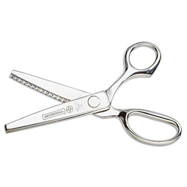 Imagem de Mundial Tesoura clássica forjada de 19 cm – Tesoura de tecido profissional, aço inoxidável de alto carbono, lâminas de corte em ziguezague duráveis, alças de aderência confortável, ideal para costura