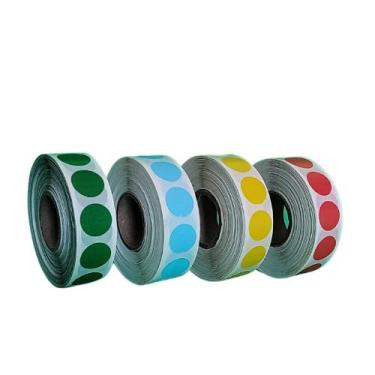Imagem de Rolo Etiqueta Redonda 15mm 1,5cm Kit 4 rolos Amarelo/Verde/Azul/Vermel