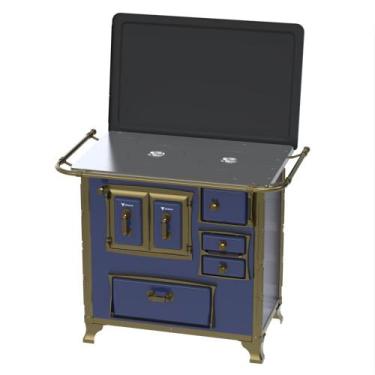 Imagem de Fogao a Lenha Venax n 1 Renaissance Chapa de Aluminio Azul, SAIDA ESQU