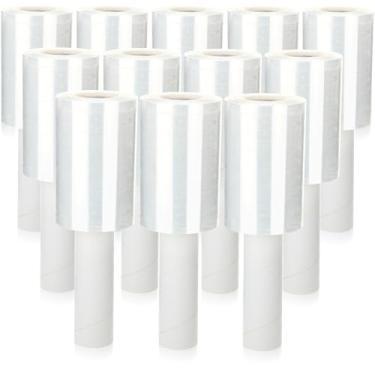 Imagem de Sherr Embalagem com 12 unidades de película de plástico retrátil com alça de 12 cm 2,5 m, 800 metros, 80 calibres de espessura, industrial, mini paletes transparentes autoaderentes para movimentação