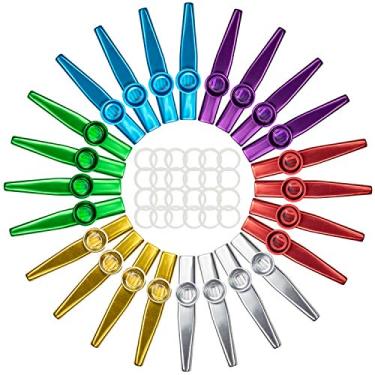 Imagem de Foraineam Pacote com 24 Kazoos de metal com 24 diafragmas de flauta Kazoo, instrumentos musicais de 6 cores, uma boa companhia para teclado de ukulele, violino, guitarra, piano