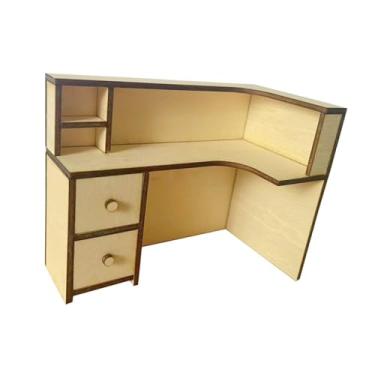 Imagem de Esquirla 1:12 Dollhouse Mesa de madeira com gaveta Artesanato Dollhouse Escrivaninha Modelo Computador Mesa para Decorações Móveis Role Play