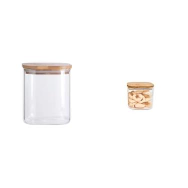 Imagem de Kit Oikos Potes Vidro 800ml + 600ml Quadrado Bambu