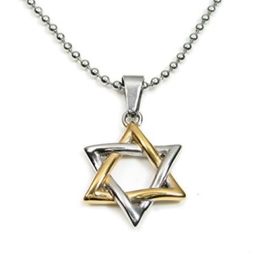 Imagem de Colar com pingente de estrela de Davi judaica de aço inoxidável prateado dourado, 21mm x 24mm, Aço inoxidável