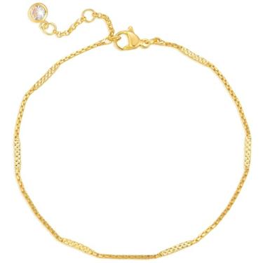 Imagem de BENEIGE Pulseira feminina banhada a ouro 14 K clipe de papel com contas satélite bola oval cubana corrente prata elos elos em camadas, Latão, Zircônia cúbica