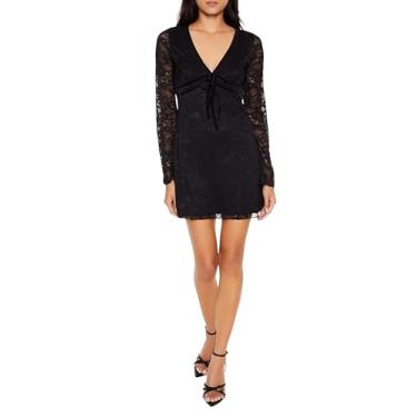 Imagem de Forever 21 Minivestido feminino com laço de renda, Preto, G