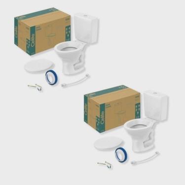 Imagem de Kit 2 Vaso Sanitário com Caixa Acoplada e Assento Saveiro Celite Branco Brilhante