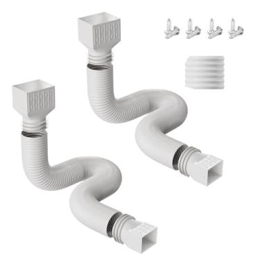 Imagem de Pacote com 2 extensões de calha de chuva, extensor de drenagem flexível atualizado, desviador de drenagem de água da chuva com mini conector, extensível de 50 a 300 cm