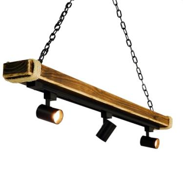 Imagem de Lustre Pendente Caibro Madeira Escura Rústico Industrial 3 Bocais Soquete E27 Corrente Ferro Detalhes Sisal Decoração Sala Varanda Churrasqueira Ambientes Aconchegantes (Spot 3000K (Branco Quente))