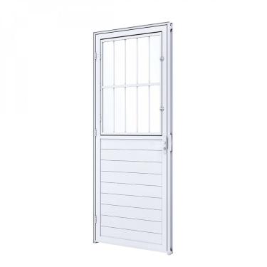 Imagem de Porta De Giro Lambri Mista Com Postigo E Grade 215X85Cm Lucasa Branco