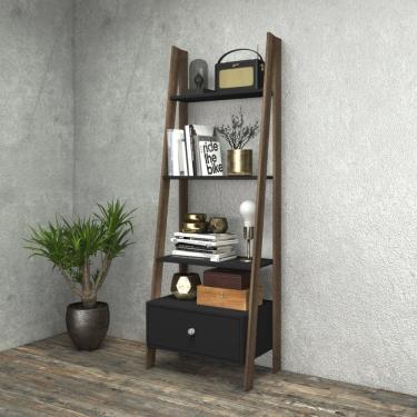 Imagem de Estante Escada 4 Prateleiras 1 Gaveta Movelbento Preto/Rústico