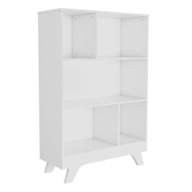 Imagem de Estante Retro Em Mdf 5 Nichos Móveis Peroba Branco