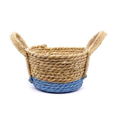 Imagem de Cesta De Fibra Natural Com Fundo Azul 13,5x21x23 Cm