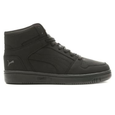 Imagem de PUMA Tênis masculino Rebound Layup Mid Shoes, preto-preto e cinza escuro, tamanho 41