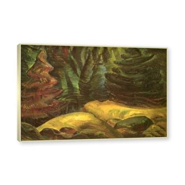Imagem de NHLDZYH Moldura dourada champanhe. Impressões de Emily Carr, (musgo amarelo), reproduções de pinturas famosas, imagem de arte abstrata para sala de estar quarto decoração de casa. 80 x 120 cm - 31,5 x