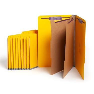 Imagem de Smead Pastas de arquivo tamanho ofício Pressboard com fixadores SafeSHIELD, 2 divisórias, expansão de 5 cm, pastas de escritório, suporte de papel, amarelo, 10 por caixa (19034)