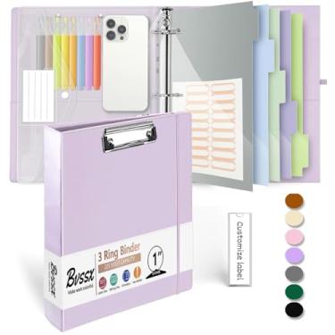 Imagem de Fichário de 3 anéis, fichário de couro de 2,5 cm com pranchetas, divisórias de bolsos de 5 abas, 18 divisores stikers, pasta de plástico, suporte de caneta, fichário de três anéis com suporte de