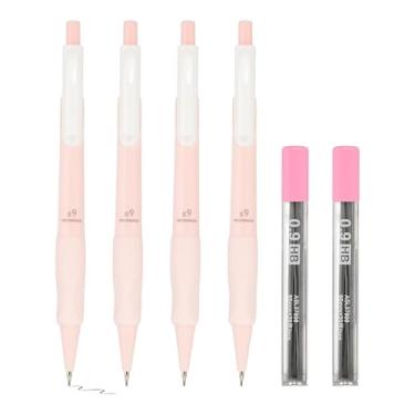 Imagem de M&G Conjunto de 4 lápis mecânicos, lápis de grafite mecânicos de 0,9 mm com 40 refis de grafite HB para esboços, arte, aula, escrita, escritório, sala de aula, rosa