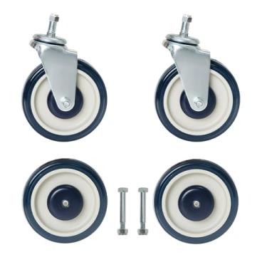Imagem de DUPDMKIN Rodas de carrinho de compras TPU 5 polegadas rodas com parafusos e porcas para supermercados, lojas de varejo (azul, pacote com 4)