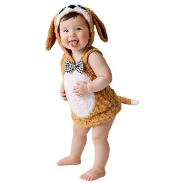 Imagem de Fantasia infantil de cachorro peludo, fantasia de cachorrinho de pelúcia fofa de Halloween fantasia de animal de bebê - M