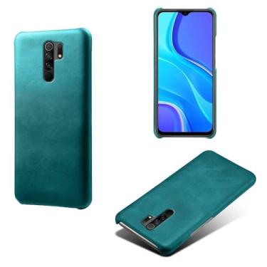 Imagem de Capa para Xiaomi Redmi 9 Prime,Proteção contra quedas,Casca de volta de cor sólida simples,Design de couro de imitação de plástico-Green