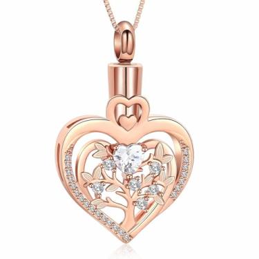 Imagem de AIWENXI Árvore da Vida Joias de Cremação para Cinzas Holoow Coração Memorial Urna Colares Aço Inoxidável Coração Pedra Pedra do Nascimento Pingente de Cinzas Joias Lembranças, Aço inoxidável, Sem