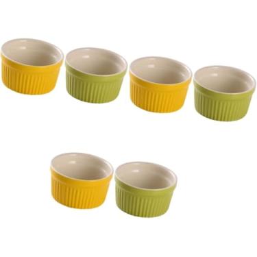 Imagem de 2 Pcs Amarelo Redondo Criativo Para Ramekin Cozinha Estilo De Forma Segura Ramekins Stripe Ramikins Creme Verde Cerâmica Microondas Tigelas E Creme Talheres P, Assorted Colorx3pcs, 6.5x6.5cmx3pcs