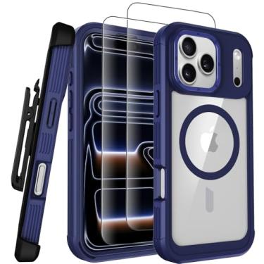Imagem de Stroson Capa magnética para iPhone 17 Pro, compatível com MagSafe Never Yellowing, capa protetora de grau militar com clipe de cinto e protetor de tela x2, capa de telefone transparente para iPhone 17