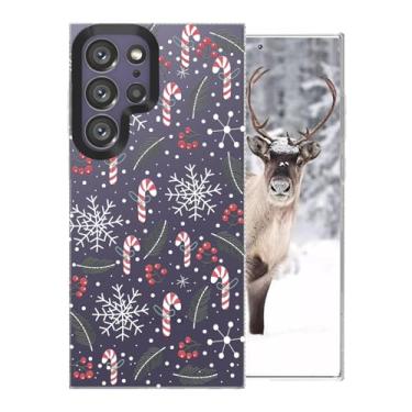 Imagem de FOQENCCI Capa para Samsung Galaxy S24 Ultra Christmas com estampa de guirlanda de bengala doce de Natal TPU macio + proteção de moldura de câmera preta antideslizante para mulheres
