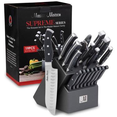 Imagem de Conjunto de Facas em Aço Inoxidável com Bloco de Bancada, Peças, MASTER MAISON 19 Piece Premium Knife Set w, Block, Preto