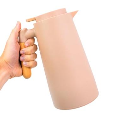 Imagem de Garrafa Térmica 1L Inox com Cabo de Madeira – Forro de Vidro, Isolamento de 6 Camadas, Tampa com Vedação Antivazamento – Café, Chá e Bebidas Quentes ou Frias – Design Moderno (Branca)