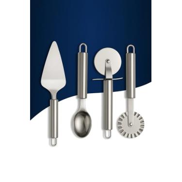 Imagem de Kit 4 Peças Carretilhas Cortador De Massas Pastel e Pizza Colher De Sorvete e Espátula de Bolo
