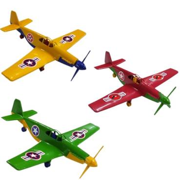 Imagem de 3 Avião de Brinquedo Jato Caça Guerra Infantil Plástico Kit Aeronave Hélice (VERMELHO AMARELO VERDE)