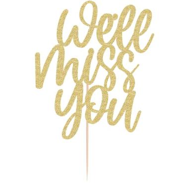 Imagem de AHAORAY Topo de bolo We Will Miss You - Suprimentos de decoração de bolo de despedida com glitter dourado para mudança de emprego, aposentadoria ou festa de formatura - Amigos e parentes Decoração de bolo de festa