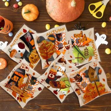 Imagem de 100 unidades de sacos de guloseimas de celofane de Halloween, sacos autoadesivos de doces de Halloween, sacos transparentes para festas de doces ou travessuras (laranja)