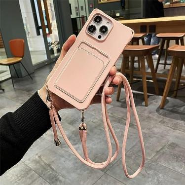 Imagem de Candy Color Crossbody Colar Alça Cordão Carteira Capa de telefone para iPhone 14 Plus 13 11 12 Pro Max Slot para Cartão Capa Mole, Rosa, Para iPhone 7Plus (8Plus)