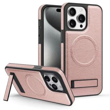 Imagem de Capa de telefone com suporte invisível de luxo para iPhone 11 12 13 14 15 Pro Max Textura Suporte de couro para capa de pára-choque Magsafe, T4, para iPhone 14 ProMax